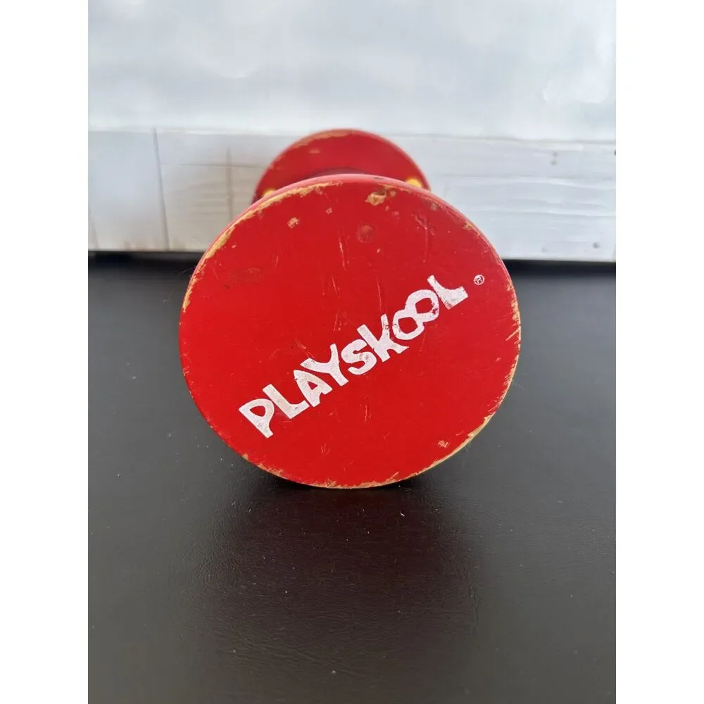 Vintage 1970's Playskool Wooden Hourglass Children Rattle w/ Colorful Beads